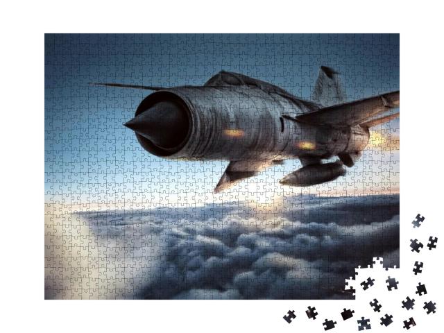 Puzzle 1000 Teile „Kampfflugzeug über den Wolken“