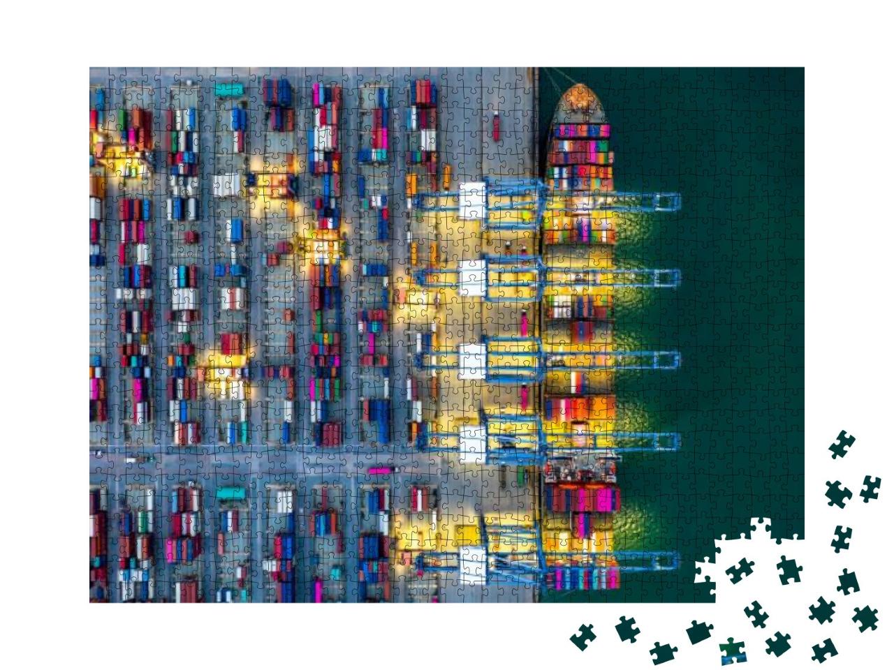 Puzzle 1000 Teile „Beladung eines Containerschiffes bei Nacht im Hafen von Dubai“
