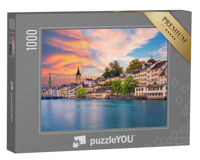 Puzzle 1000 Teile „Stadtzentrum von Zürich am Abend“