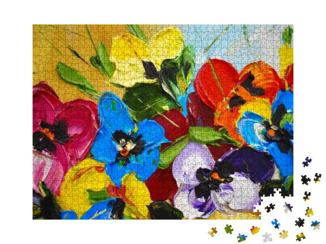 Puzzle 1000 Teile „Ölgemälde: Wunderschöne bunte Blumen“