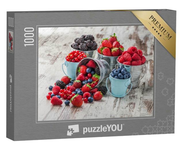Puzzle 1000 Teile „Beerenmischung Heidelbeere, Himbeere, rote Johannisbeere, Erdbeere“