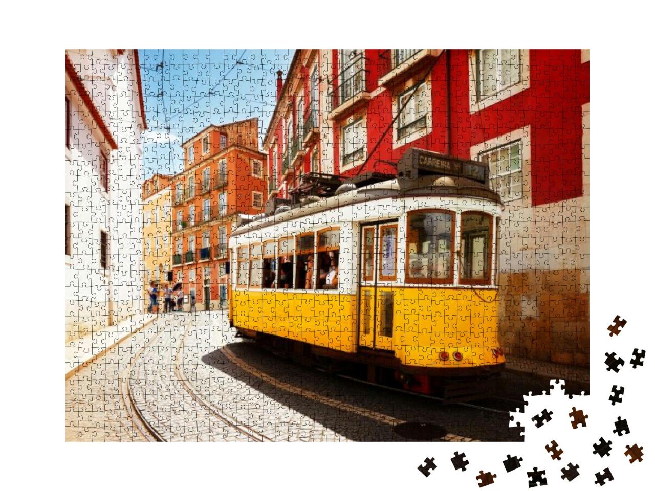 Puzzle 1000 Teile „Gelbe Straßenbahn im historischen Alfama-Viertel, Lissabon“