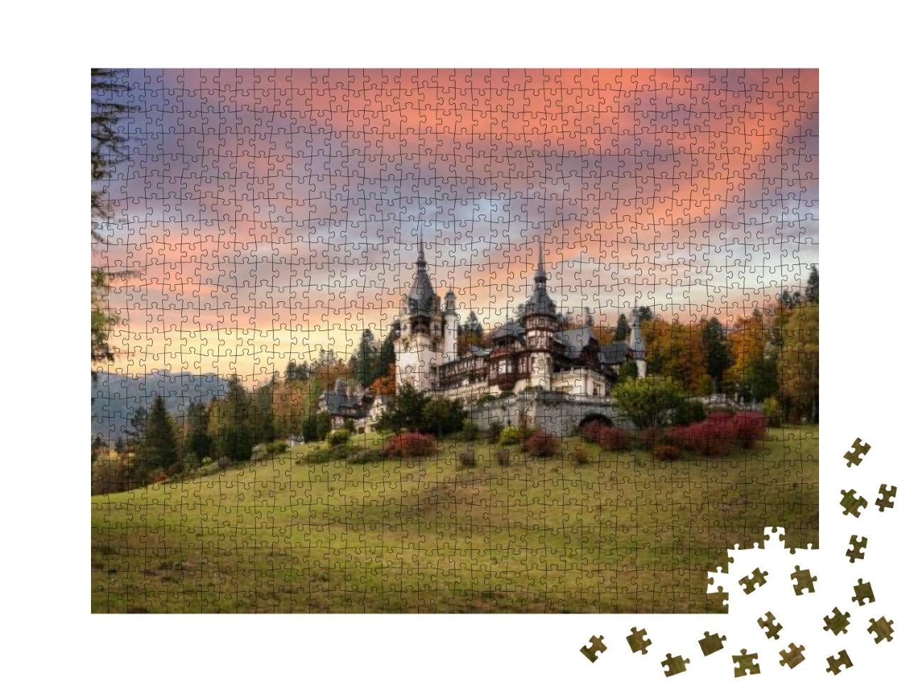 Puzzle 1000 Teile „Panorama von Schloss Peles in Rumänien“
