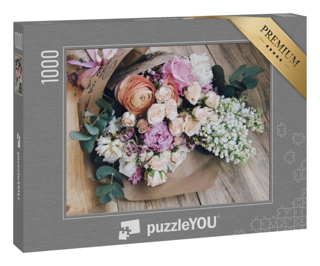 Puzzle 1000 Teile „Ein Blumenstrauß auf dem Holztisch “