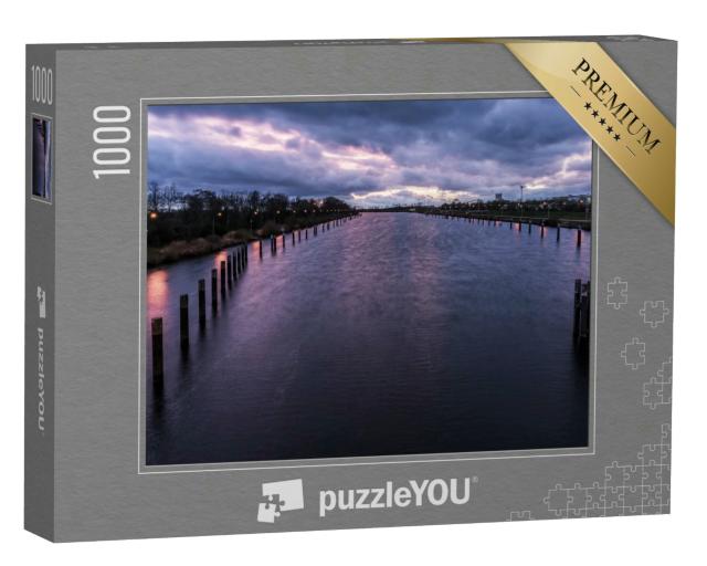 Puzzle 1000 Teile „Sonnenuntergang über der Elbe“