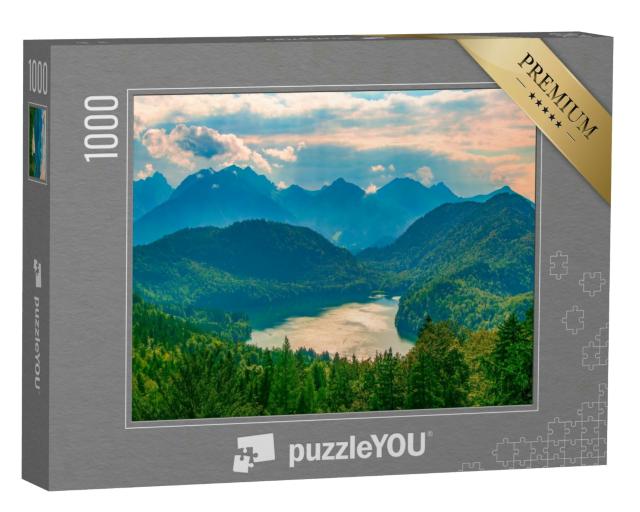 Puzzle 1000 Teile „Malerischer Blick aus der Luft auf den Alpsee“