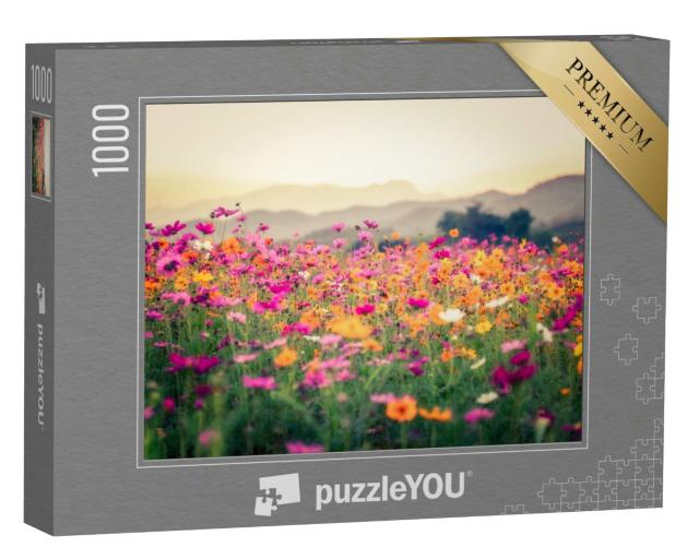 Puzzle 1000 Teile „Blumenfeld mit Sonnenuntergang“