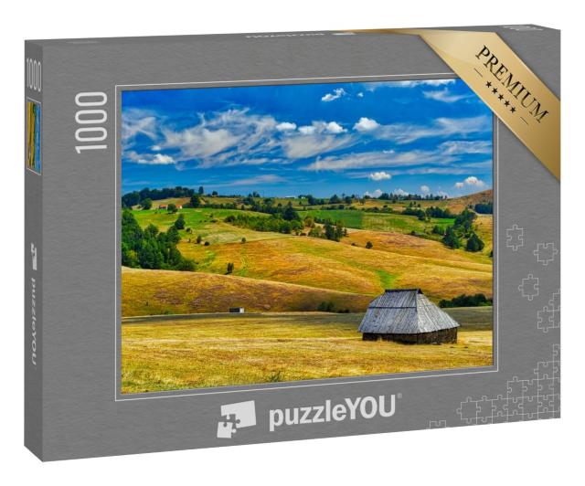 Puzzle 1000 Teile „Bauernhaus auf dem Feld, Zlatibor, Serbien“