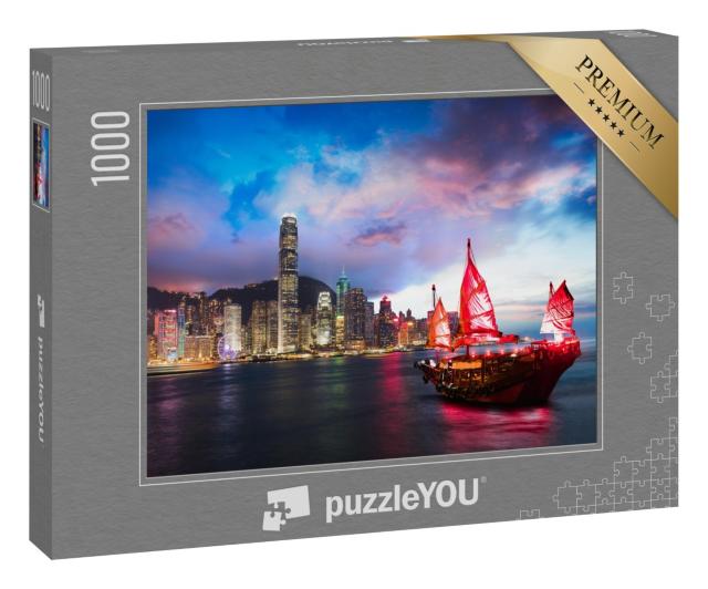 Puzzle 1000 Teile „Dschunke im Victoria Harbour, Hongkong“