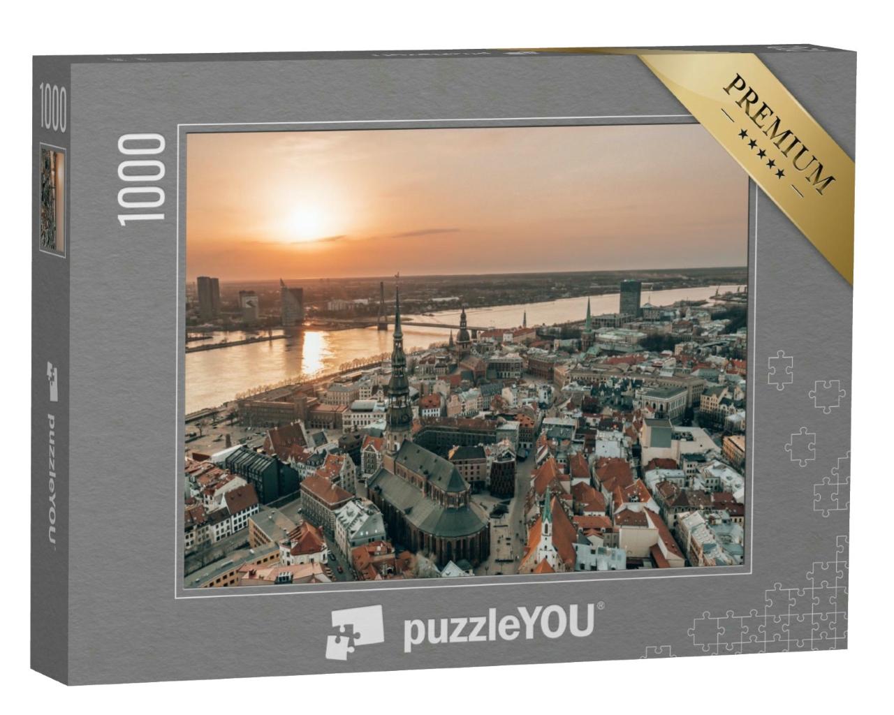 Puzzle 1000 Teile „Über den Dächern von Riga am Fluss Daugava“