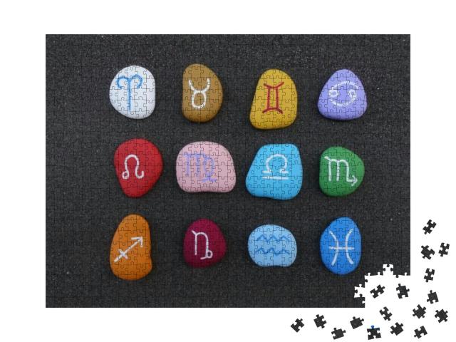 Puzzle 1000 Teile „Astrologische Zeichen mit stilisierten farbigen Steinen“