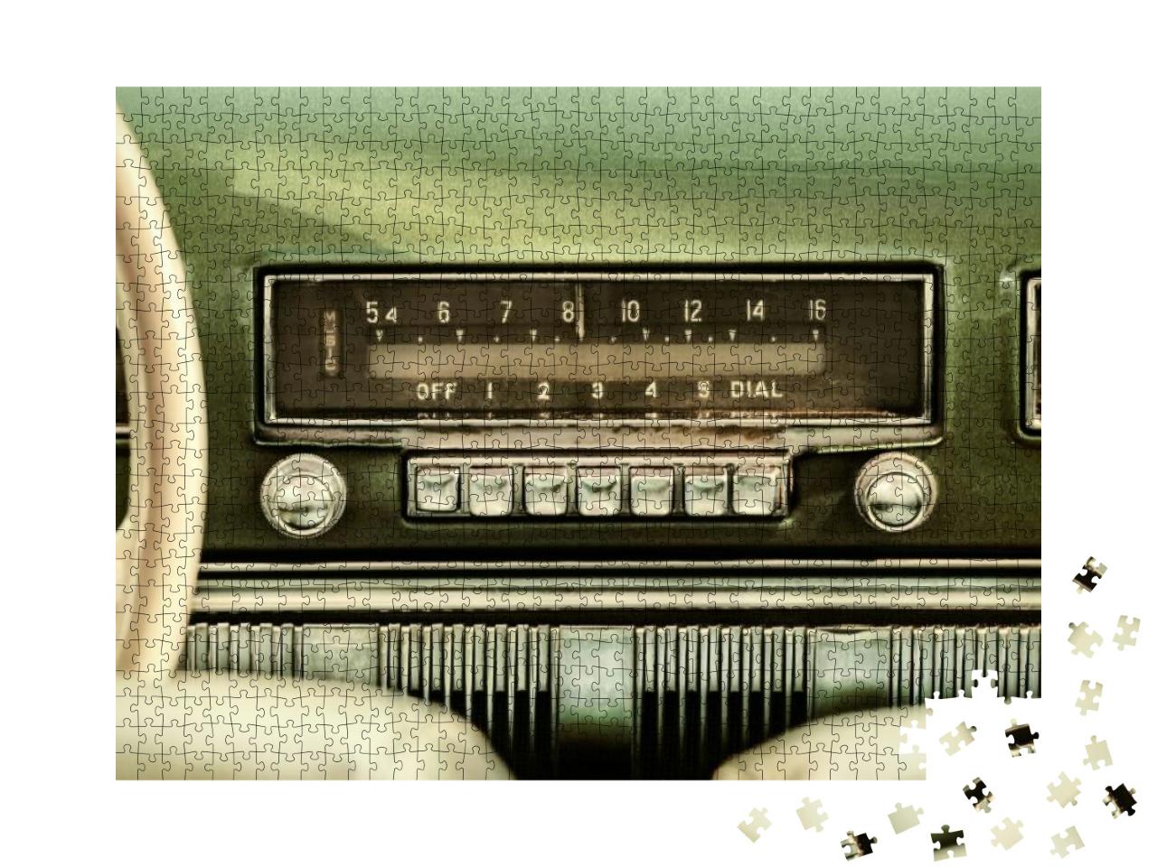 Puzzle 1000 Teile „Vintage-Autoradio in einem grünen Oldtimer“