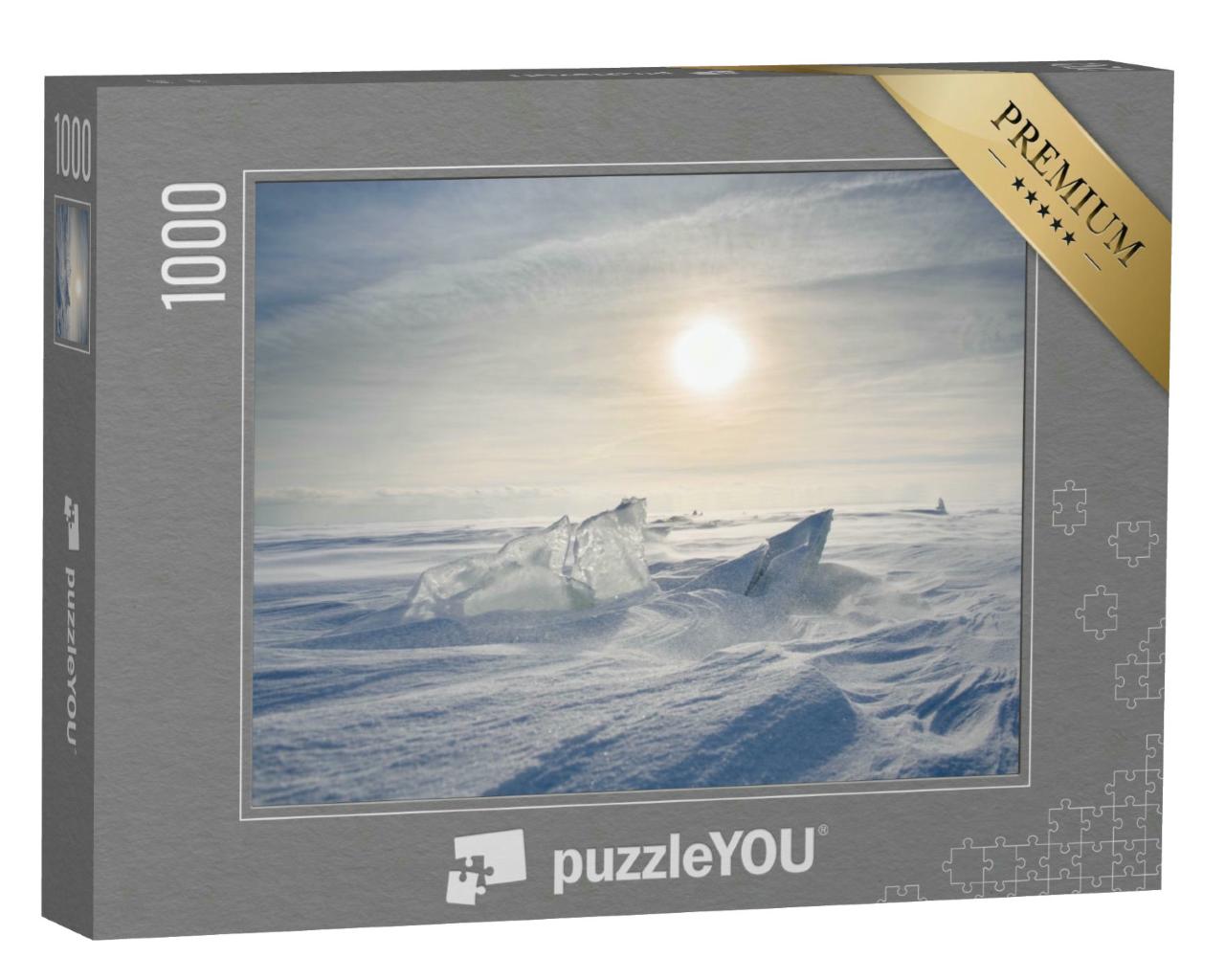 Puzzle 1000 Teile „Landschaft während eines Schneesturms bei Sonnenuntergang“