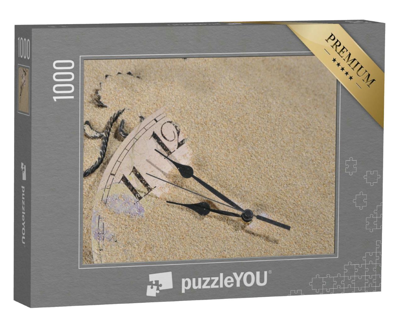 Puzzle 1000 Teile „Analoge Wanduhr unter dem Sand vergraben“