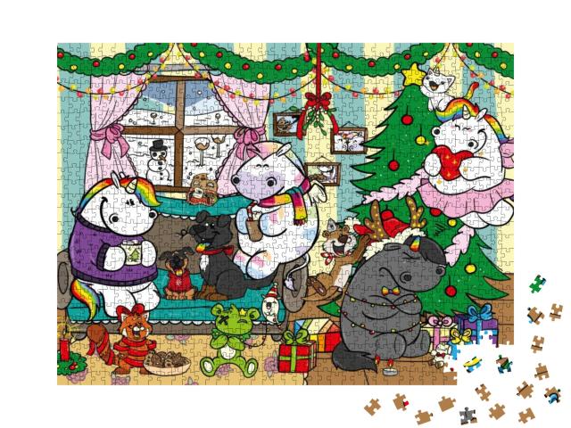 Puzzle 1000 Teile „Pummeleinhorn: Pummel & Friends - Weihnachten“