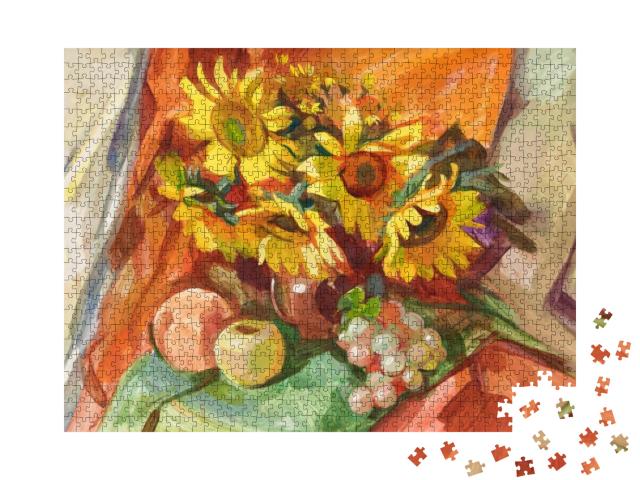 Puzzle 1000 Teile „Stillleben im ukrainischen Stil mit Früchten und Sonnenblumen “