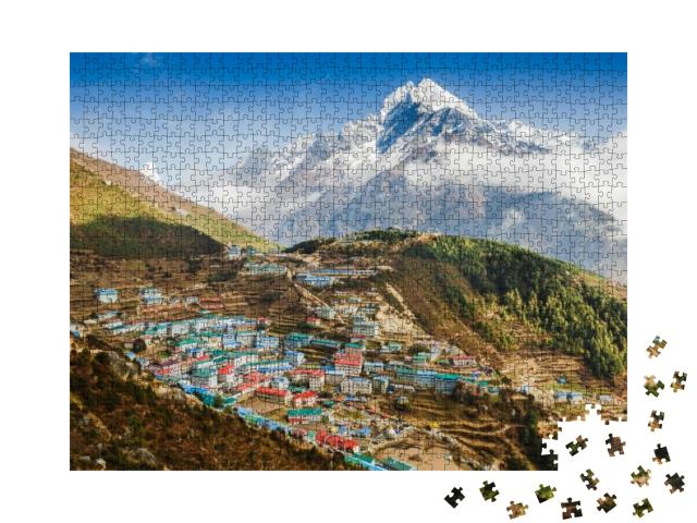Puzzle 1000 Teile „Blick auf das Bergdorf Namche Bazar, Himalaya, Nepal“
