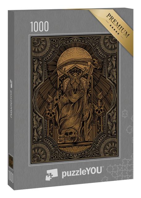 Puzzle 1000 Teile „Satan auf Gothic-Gravur im Ornament Stil“