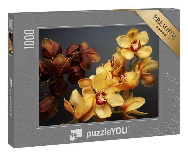 Puzzle 1000 Teile „Wunderschöne gelbe und braune Cymbidium Orchideen“
