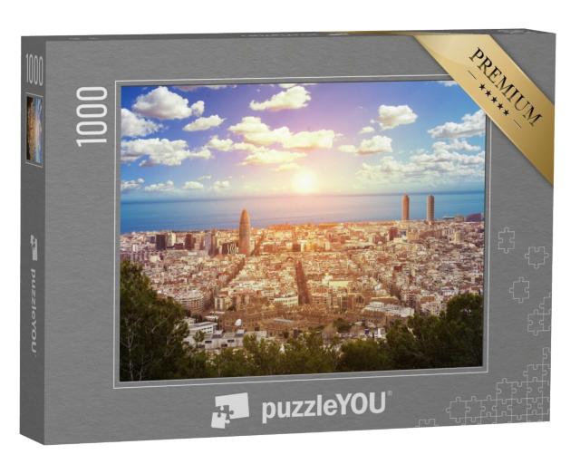 Puzzle 1000 Teile „Panoramablick auf das Meer und die Stadt Barcelona, Spanien“