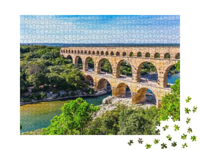 Puzzle 1000 Teile „Das dreistufige Aquädukt Pont du Gard, Provence“