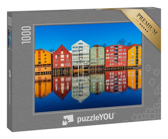 Puzzle 1000 Teile „Holzhäuser am Fluss Nidelva im Stadtteil Brygge in Trondheim, Norwegen“