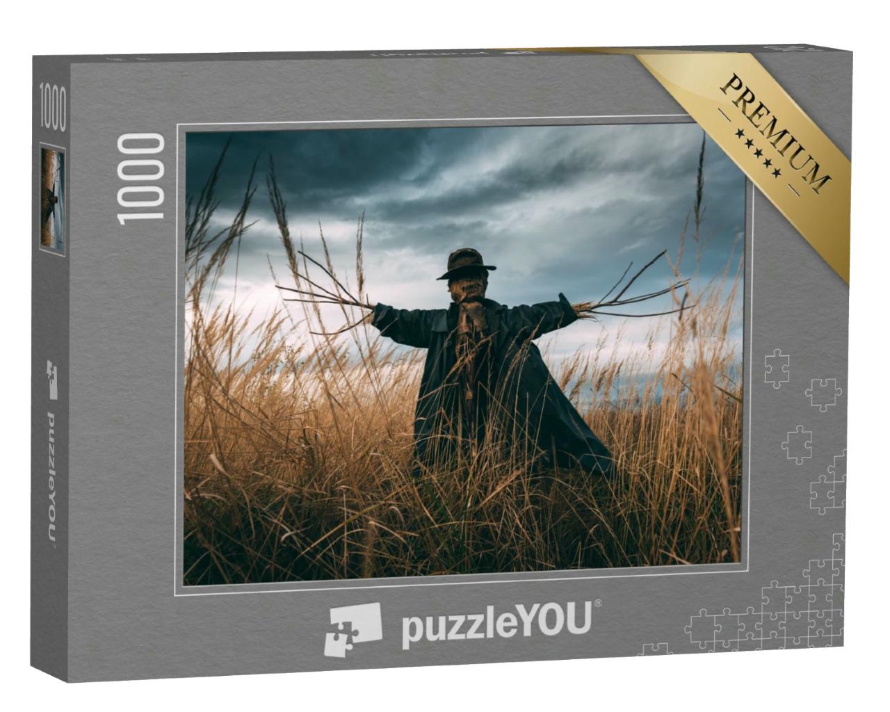 Puzzle 1000 Teile „Gruselige Vogelscheuche auf einem Kornfeld“
