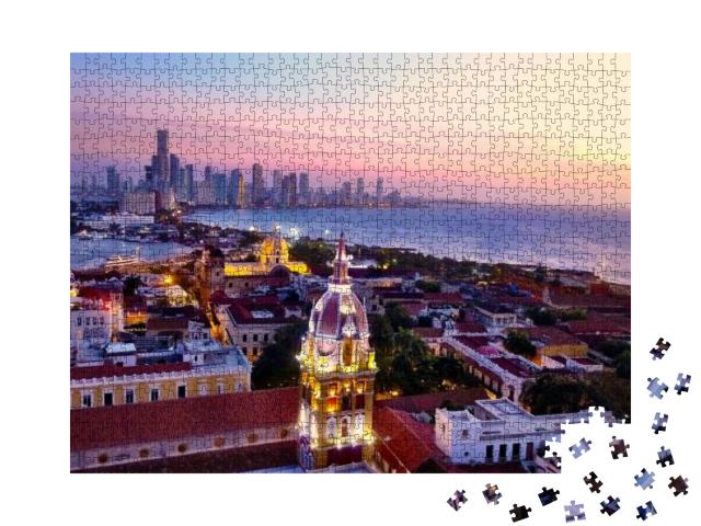 Puzzle 1000 Teile „Cartagena: Skyline, Kolumbien bei Sonnenuntergang“