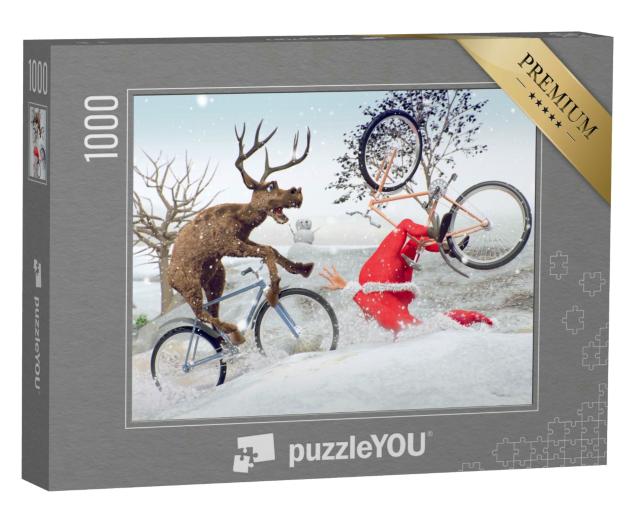 Puzzle 1000 Teile „Digitale Kunst: Fahrradunfall vom Weihnachtsmann“
