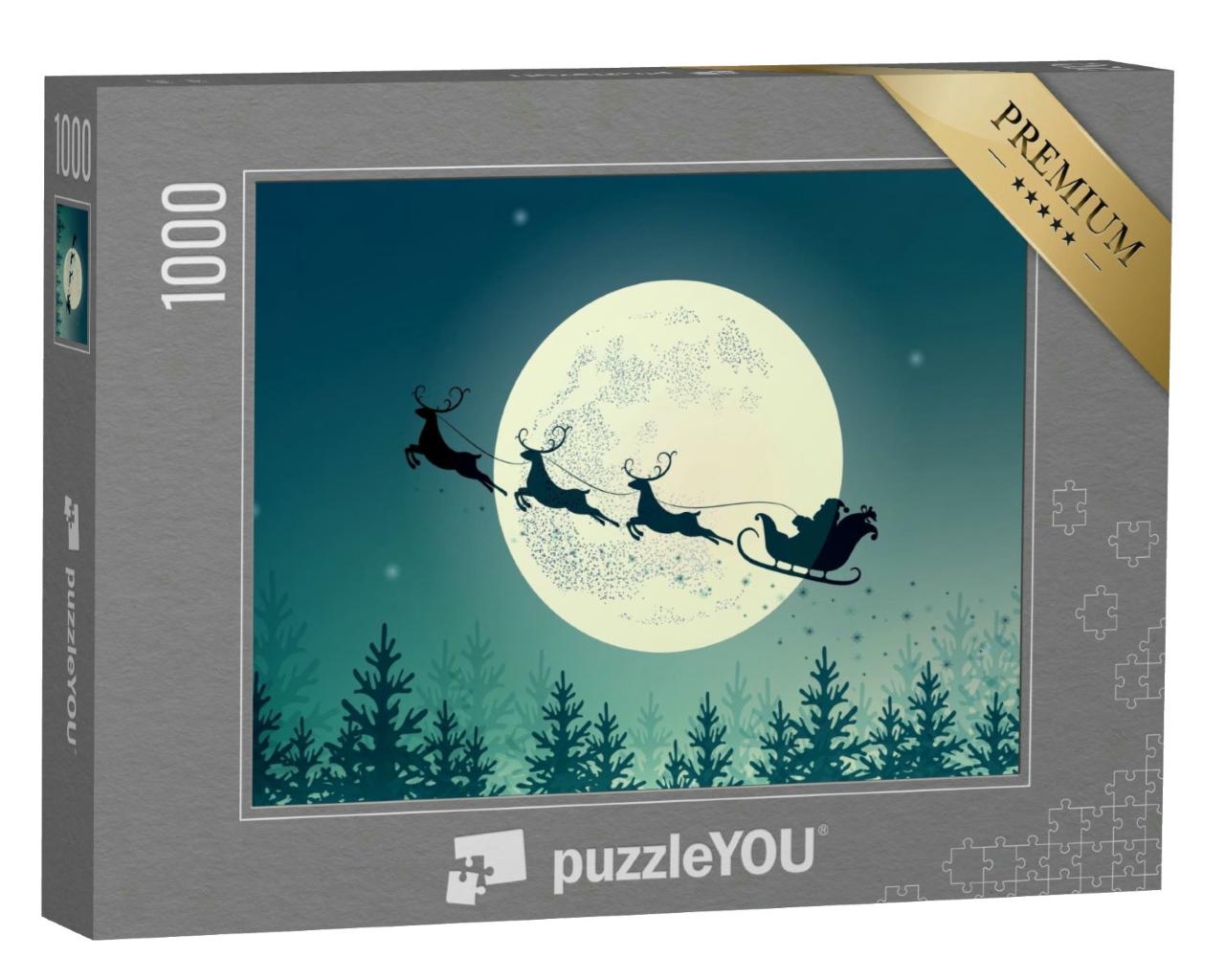 Puzzle 1000 Teile „Vektor-Illustration: Weihnachtsmann in seinem Rentierschlitten “