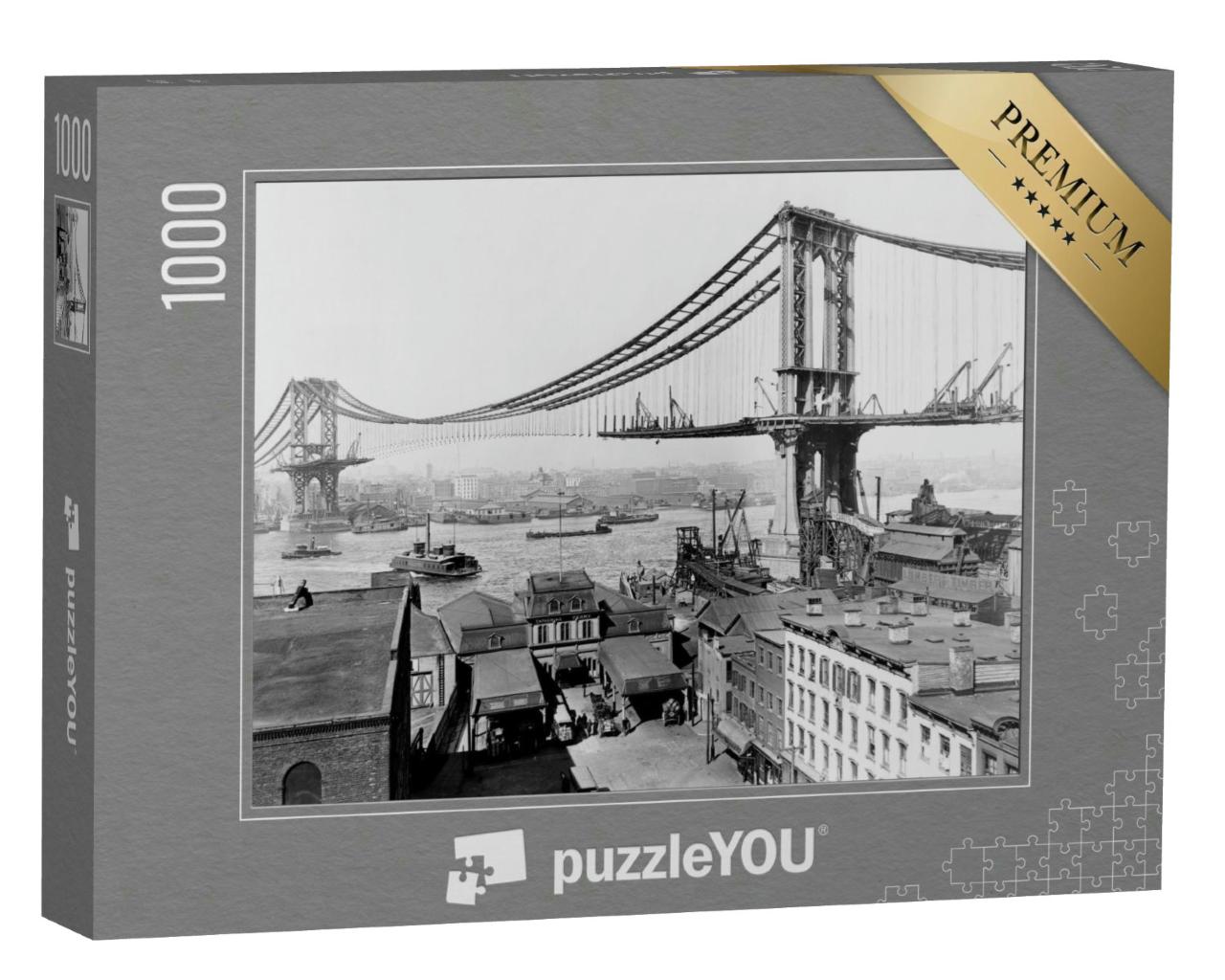 Puzzle 1000 Teile „Der Bau der Manhattan Bridge über den East River im Jahr 1909“