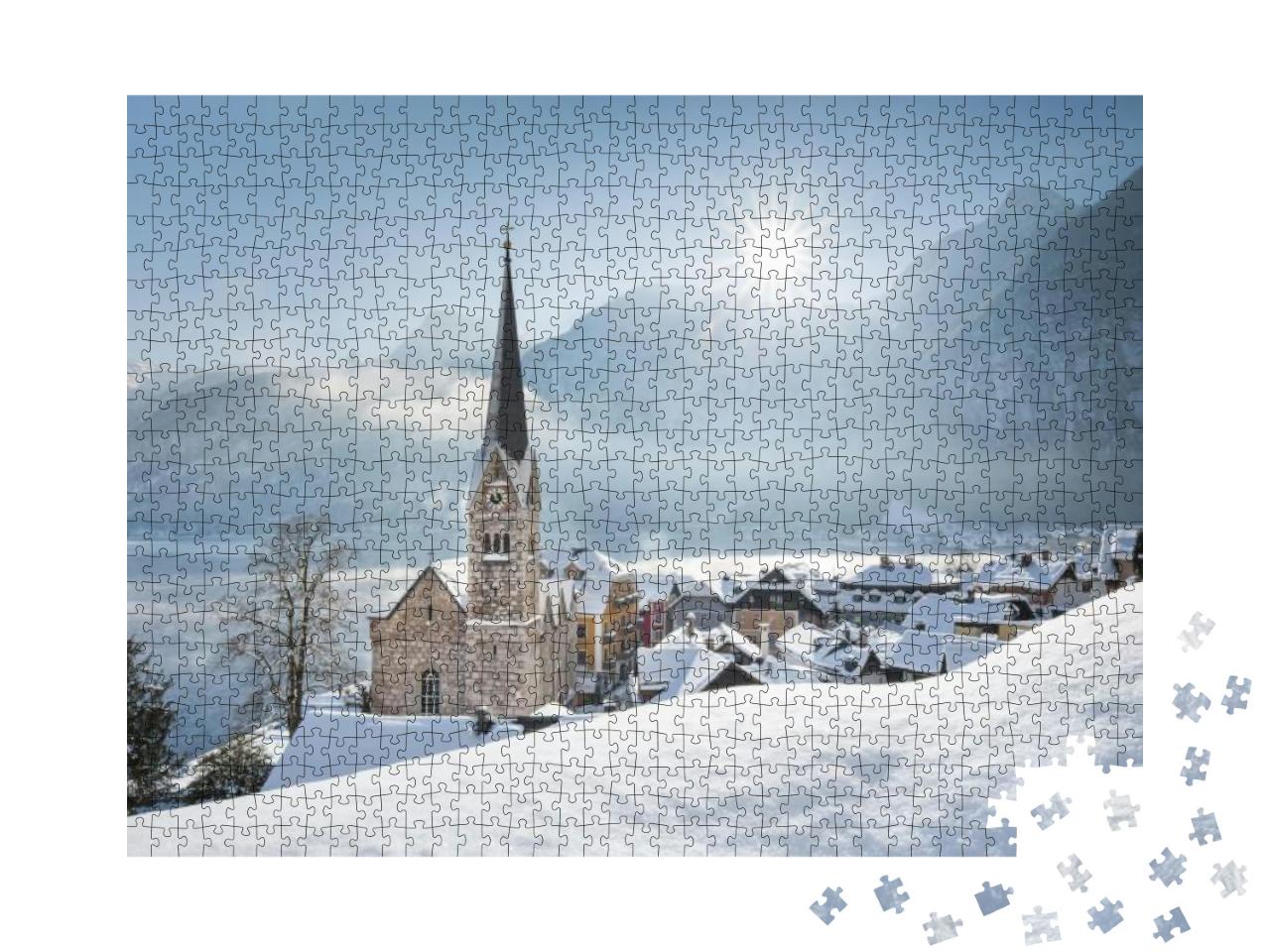 Puzzle 1000 Teile „Bezauberndes Bergdorf Hallstatt im Winter, Österreich“