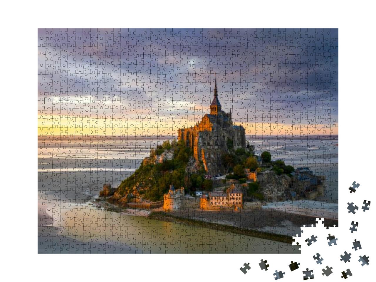 Puzzle 1000 Teile „Mont Saint-Michel im Sonnenuntergang, Normandie, Nordfrankreich“