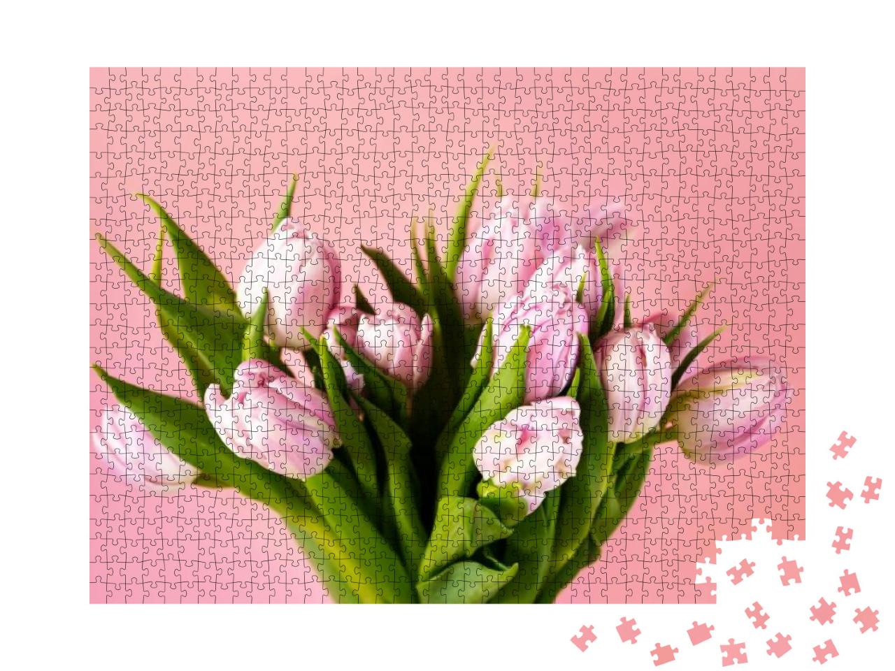 Puzzle 1000 Teile „Nahaufnahme eines Straußes rosa Tulpen zum Muttertag“