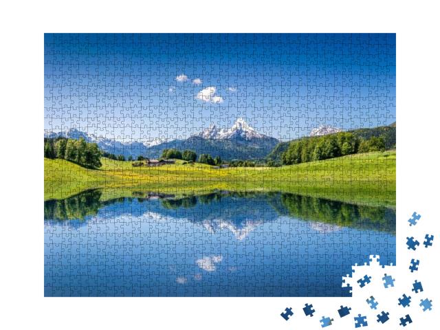 Puzzle 1000 Teile „Sommerlandschaft mit klarem Bergsee in den Alpen“