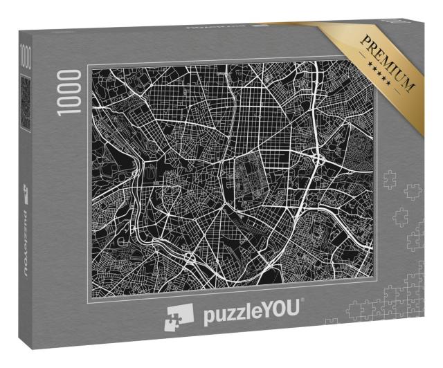 Puzzle 1000 Teile „Der schwarz-weiß Stadtplan von Madrid“