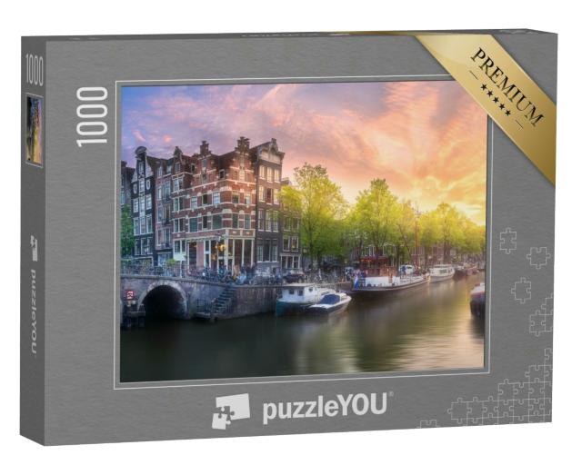 Puzzle 1000 Teile „Sonnenaufgang über dem Fluss Amstel, Amsterdam, Niederlande“