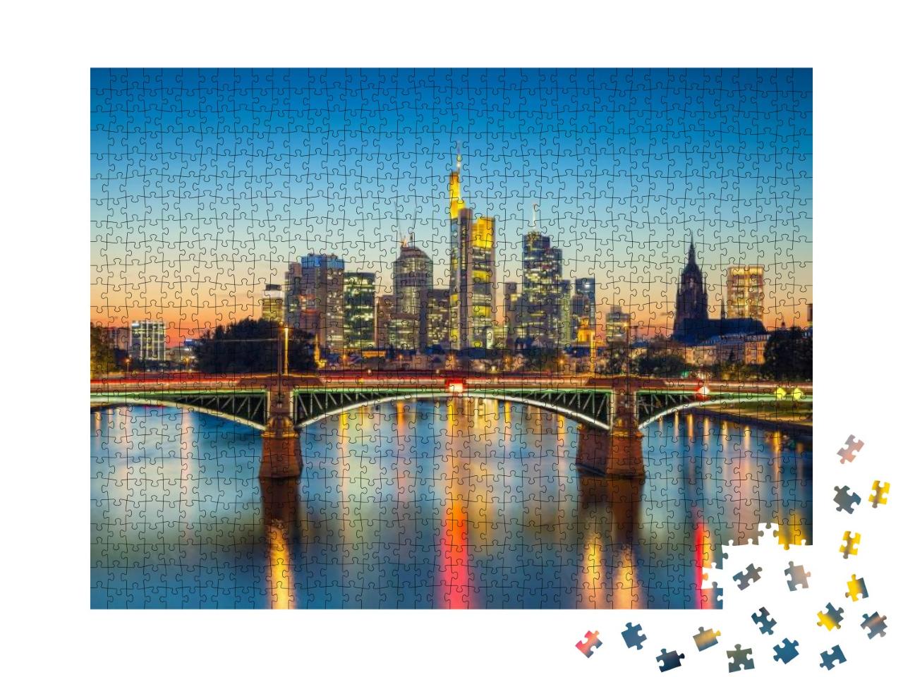 Puzzle 1000 Teile „Stadtbild von Frankfurt am Main bei Sonnenuntergang “