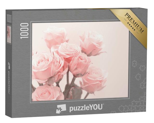 Puzzle 1000 Teile „Zartrosa Rosen in weichem Licht“