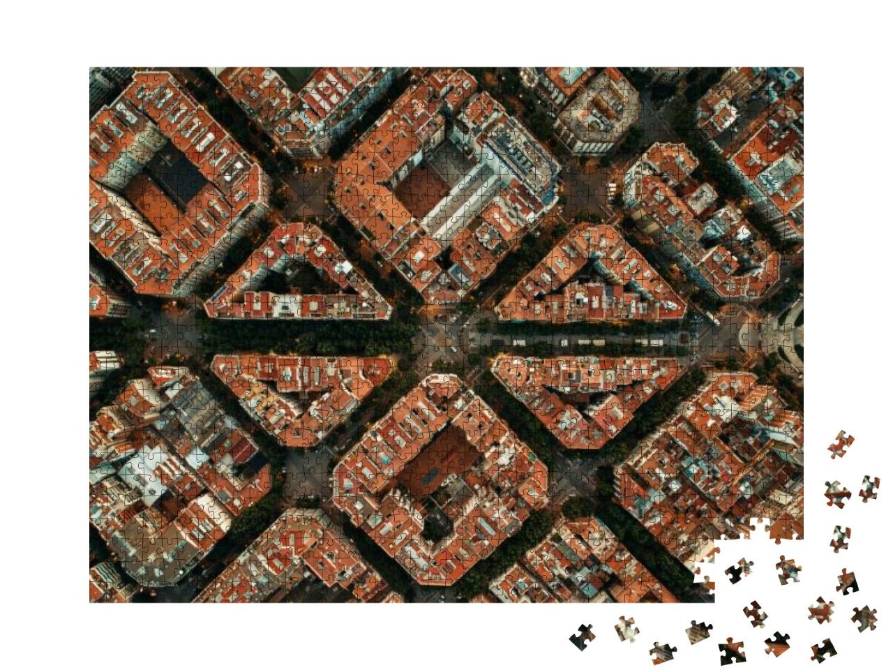 Puzzle 1000 Teile „Barcelona Straße Luftaufnahme mit schönen Mustern in Spanien“