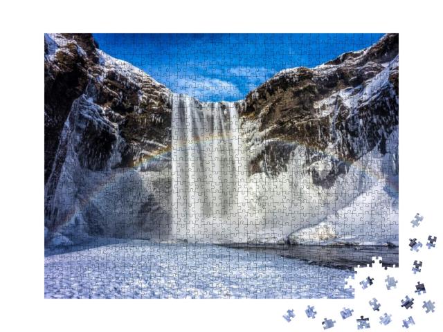 Puzzle 1000 Teile „Der Wasserfall Seljalandsfoss im Süden Islands im Winter “