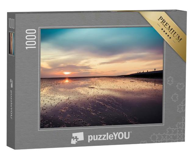 Puzzle 1000 Teile „Ruhiger Sonnenuntergang über dem Wattenmeer“