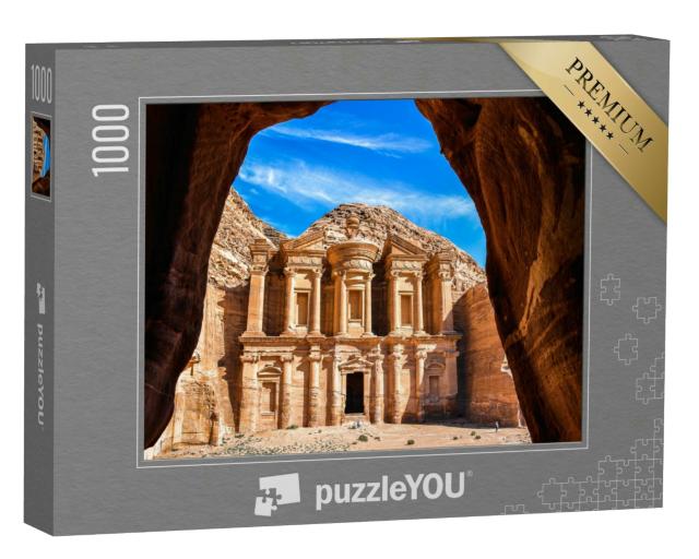 Puzzle 1000 Teile „Blick aus einer Höhle des Ad Deir-Klosters, Petra, Jordanien“