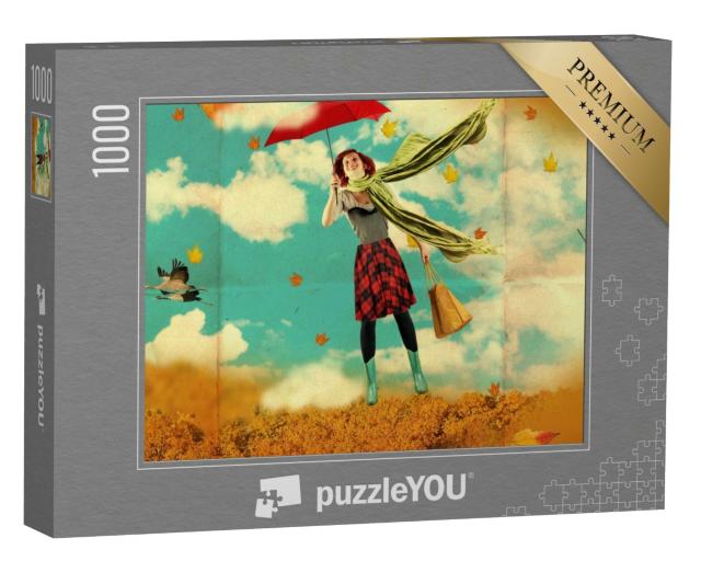 Puzzle 1000 Teile „Retro-Postkarte mit einer jungen Frau“
