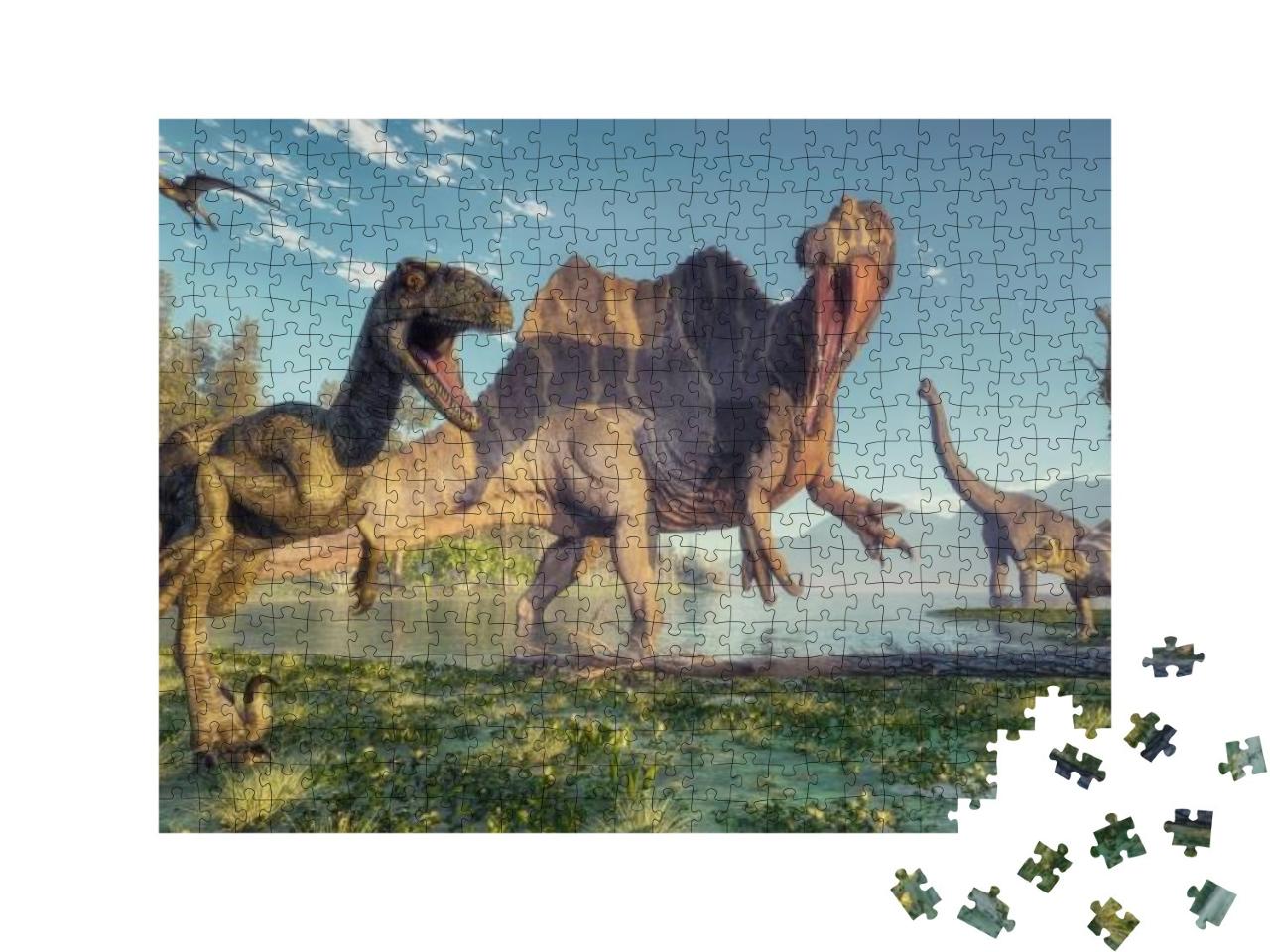 Puzzle 500 Teile „Spinosaurus und Deinonychus“