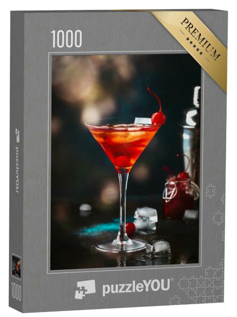 Puzzle 1000 Teile „Manhattan Cocktail mit Bourbon und Cocktail-Kirsche“