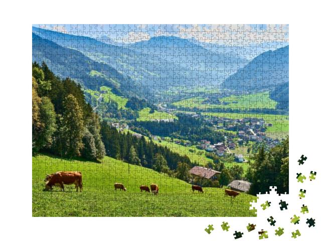 Puzzle 1000 Teile „Blick über das schöne Zillertal in Tirol, Österreich“