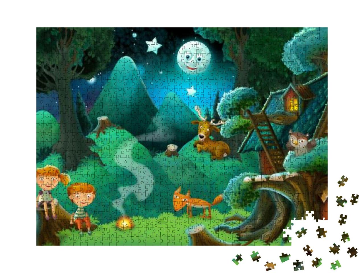 Puzzle 1000 Teile „Kinder und Tiere im Wald“