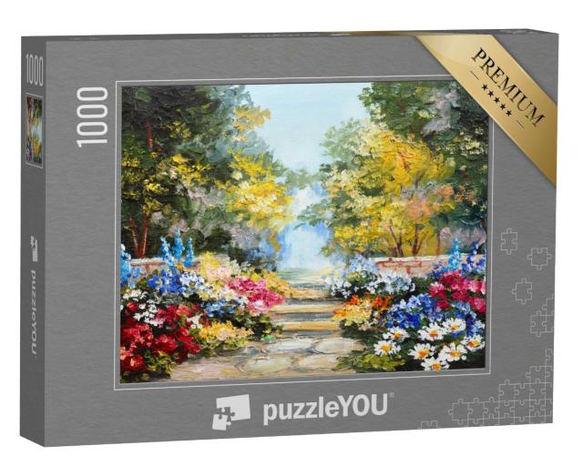 Puzzle 1000 Teile „Ölgemälde: bunter Sommergarten“