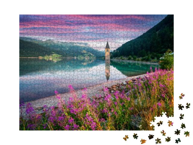 Puzzle 1000 Teile „Schöne Aussicht auf den Reschensee“